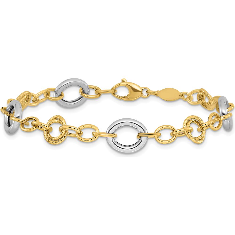 14K Two-Tone Fancy Circles Cable Link Bracelet - 7.5" Length by 0