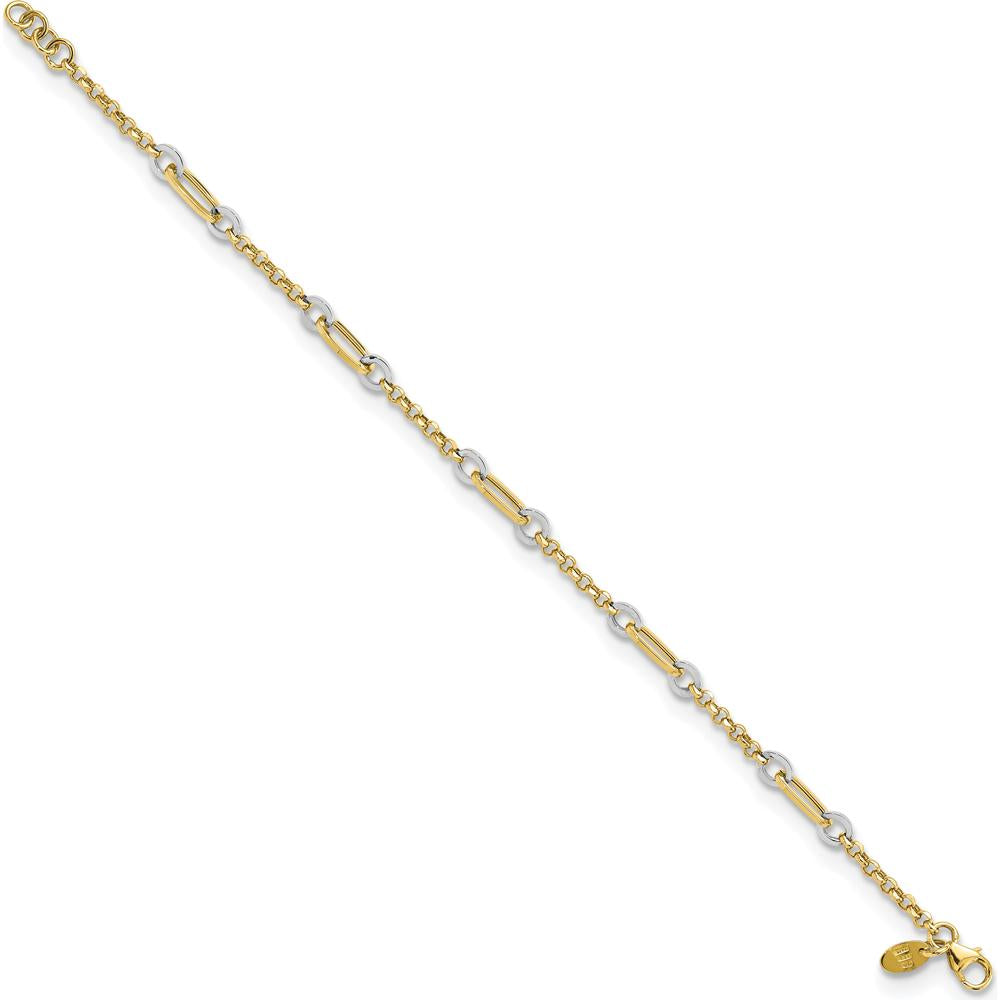 14K Two-Tone Fancy Oval Link Bracelet with Extender - 7.25" Length, Lobster Clasp by Oro Pregiato