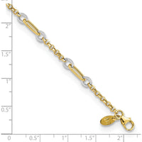 14K Two-Tone Fancy Oval Link Bracelet with Extender - 7.25" Length, Lobster Clasp by Oro Pregiato