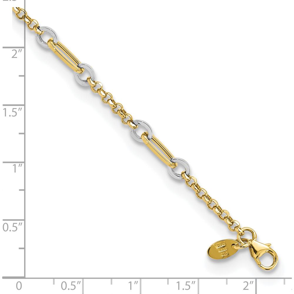 14K Two-Tone Fancy Oval Link Bracelet with Extender - 7.25" Length, Lobster Clasp by Oro Pregiato