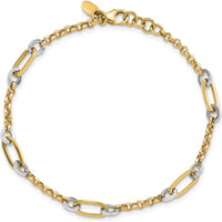 14K Two-Tone Fancy Oval Link Bracelet with Extender - 7.25" Length, Lobster Clasp by Oro Pregiato