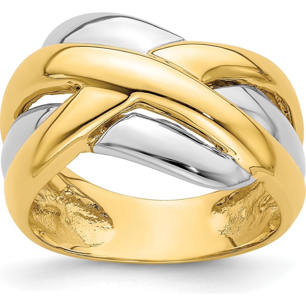14K Two-Tone Fashion Ring with Cross-Cross Design and Polished Finish by 0