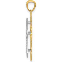14K Two-Tone Filigree Cross Pendant with Polished Finish - 29.5mm Length by Oro Pregiato