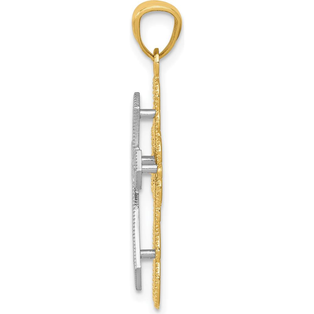 14K Two-Tone Filigree Cross Pendant with Polished Finish - 29.5mm Length by Oro Pregiato