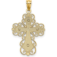 14K Two-Tone Filigree Cross Pendant with Polished Finish - 29.5mm Length by Oro Pregiato