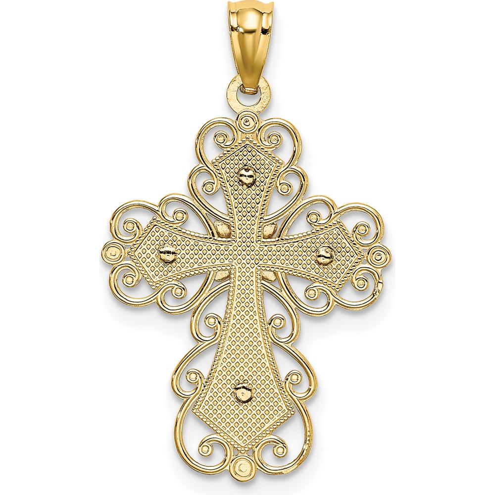 14K Two-Tone Filigree Cross Pendant with Polished Finish - 29.5mm Length by Oro Pregiato