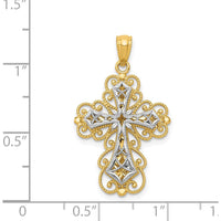 14K Two-Tone Filigree Cross Pendant with Polished Finish - 29.5mm Length by Oro Pregiato