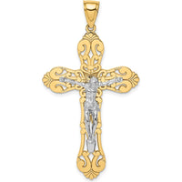 14K Two-Tone Filigree Crucifix Charm Pendant with Polished Finish by Oro Pregiato