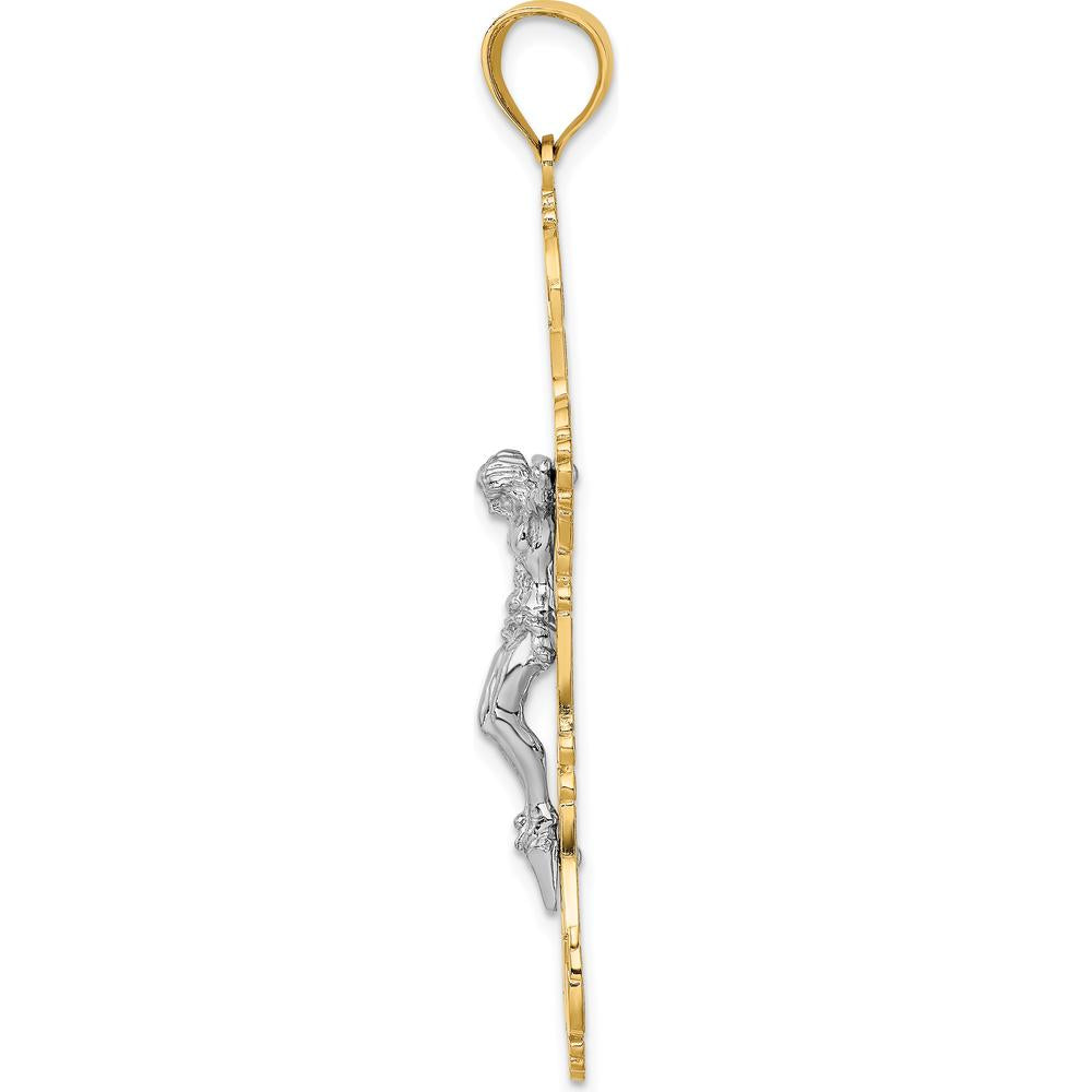 14K Two-Tone Filigree Crucifix Charm Pendant with Polished Finish by Oro Pregiato