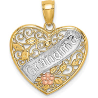 14K Two-Tone Filigree Heart Pendant with Rhodium Accents and Floral Design by Oro Pregiato