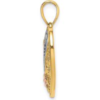 14K Two-Tone Filigree Heart Pendant with Rhodium Accents and Floral Design by Oro Pregiato