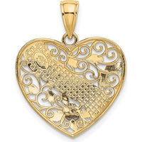 14K Two-Tone Filigree Heart Pendant with Rhodium Accents and Floral Design by Oro Pregiato