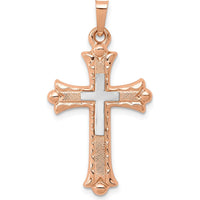 14K Two-Tone Fleur de Lis Cross Pendant - 32.5mm Length by Oro Pregiato