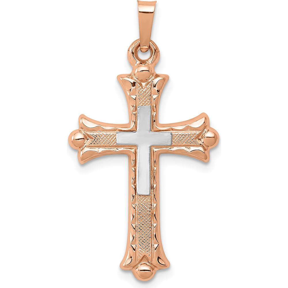 14K Two-Tone Fleur de Lis Cross Pendant - 32.5mm Length by Oro Pregiato