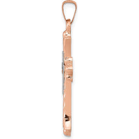 14K Two-Tone Fleur de Lis Cross Pendant - 32.5mm Length by Oro Pregiato
