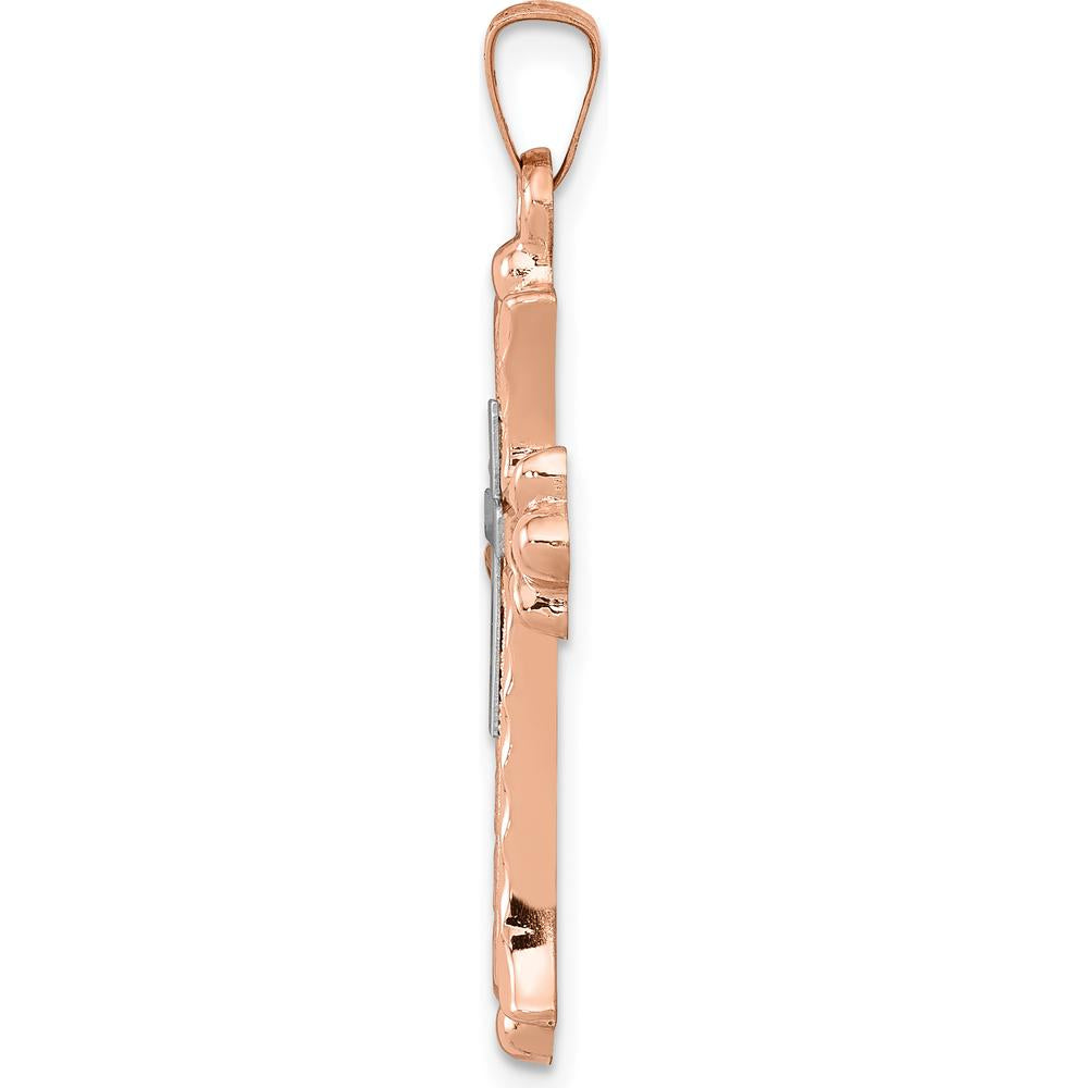14K Two-Tone Fleur de Lis Cross Pendant - 32.5mm Length by Oro Pregiato