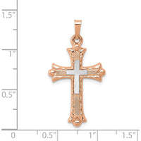 14K Two-Tone Fleur de Lis Cross Pendant - 32.5mm Length by Oro Pregiato
