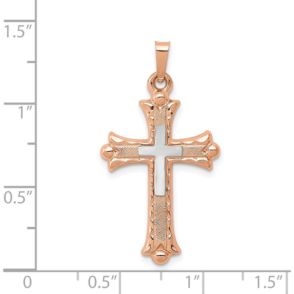 14K Two-Tone Fleur de Lis Cross Pendant - 32.5mm Length by Oro Pregiato