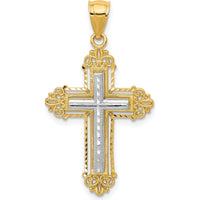 14K Two-Tone Fleur De Lis Cross Pendant - 33mm Length, 19mm Width by Oro Pregiato