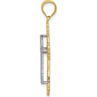 14K Two-Tone Fleur De Lis Cross Pendant - 33mm Length, 19mm Width by Oro Pregiato