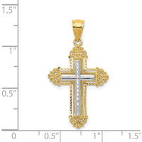14K Two-Tone Fleur De Lis Cross Pendant - 33mm Length, 19mm Width by Oro Pregiato