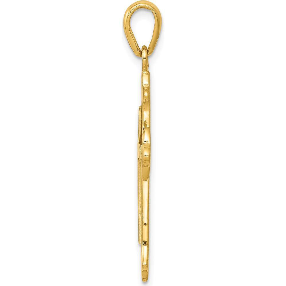 14K Two-Tone Fleur De Lis Cross Pendant in Polished Gold - Elegant Religious Jewelry by Oro Pregiato