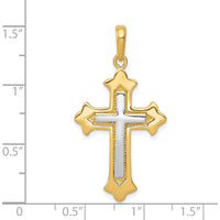 14K Two-Tone Fleur De Lis Cross Pendant in Polished Gold - Elegant Religious Jewelry by Oro Pregiato