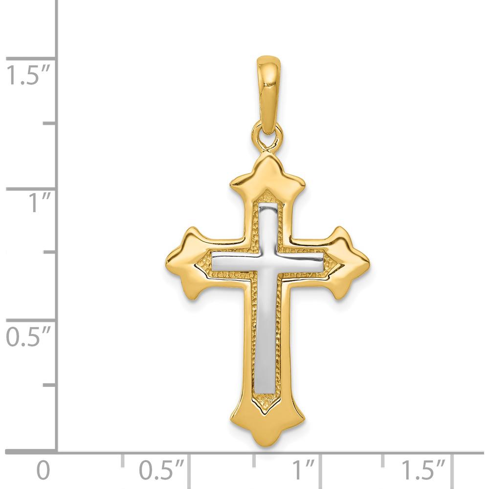 14K Two-Tone Fleur De Lis Cross Pendant in Polished Gold - Elegant Religious Jewelry by Oro Pregiato