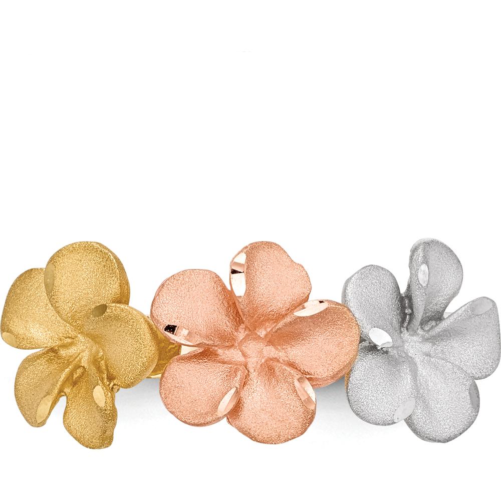 14K Two-Tone Floral Plumeria Ring with Rhodium Satin Diamond-Cut Texture by 0