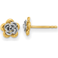 14K Two-Tone Flower Post Earrings with Polished Finish by Oro Pregiato