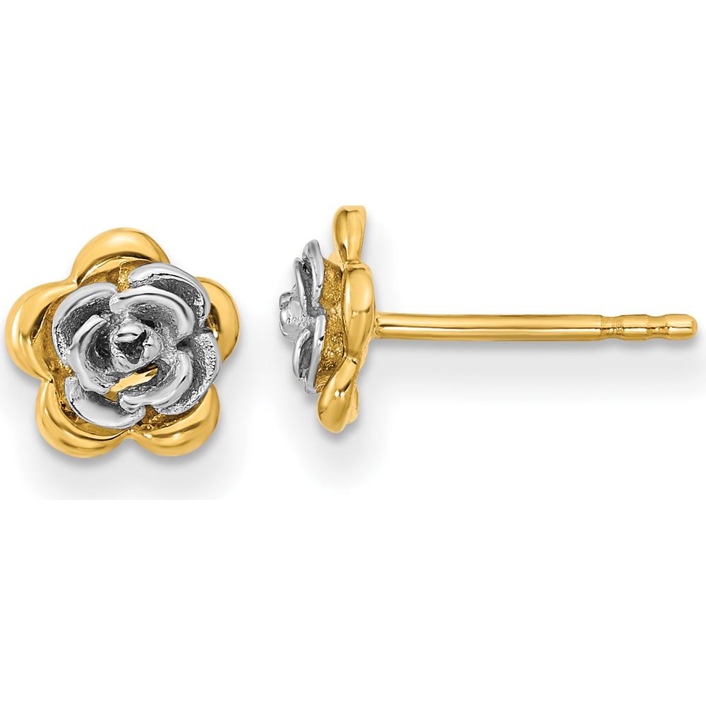 14K Two-Tone Flower Post Earrings with Polished Finish by Oro Pregiato