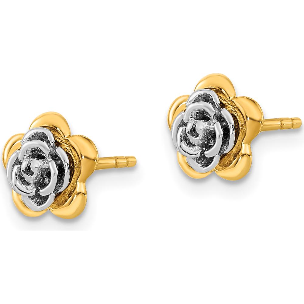 14K Two-Tone Flower Post Earrings with Polished Finish by Oro Pregiato