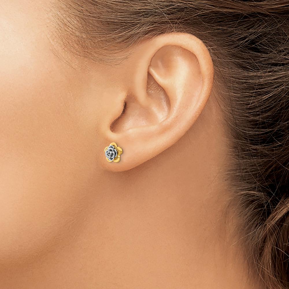 14K Two-Tone Flower Post Earrings with Polished Finish by Oro Pregiato