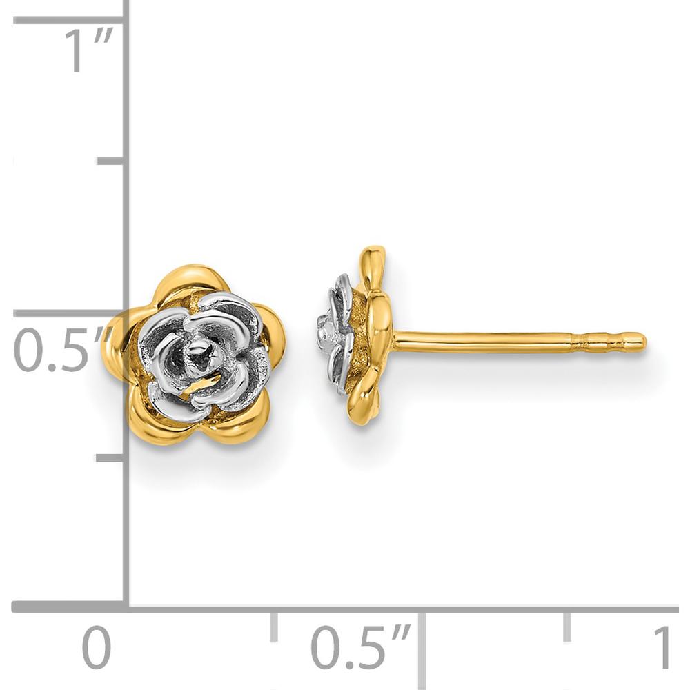 14K Two-Tone Flower Post Earrings with Polished Finish by Oro Pregiato