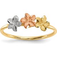 14K Two-Tone Flower Ring with Rhodium Plated Polished and Satin Finish - Elegant Nature-Inspired Design by 0