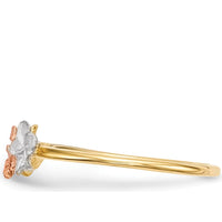 14K Two-Tone Flower Ring with Rhodium Plated Polished and Satin Finish - Elegant Nature-Inspired Design by 0