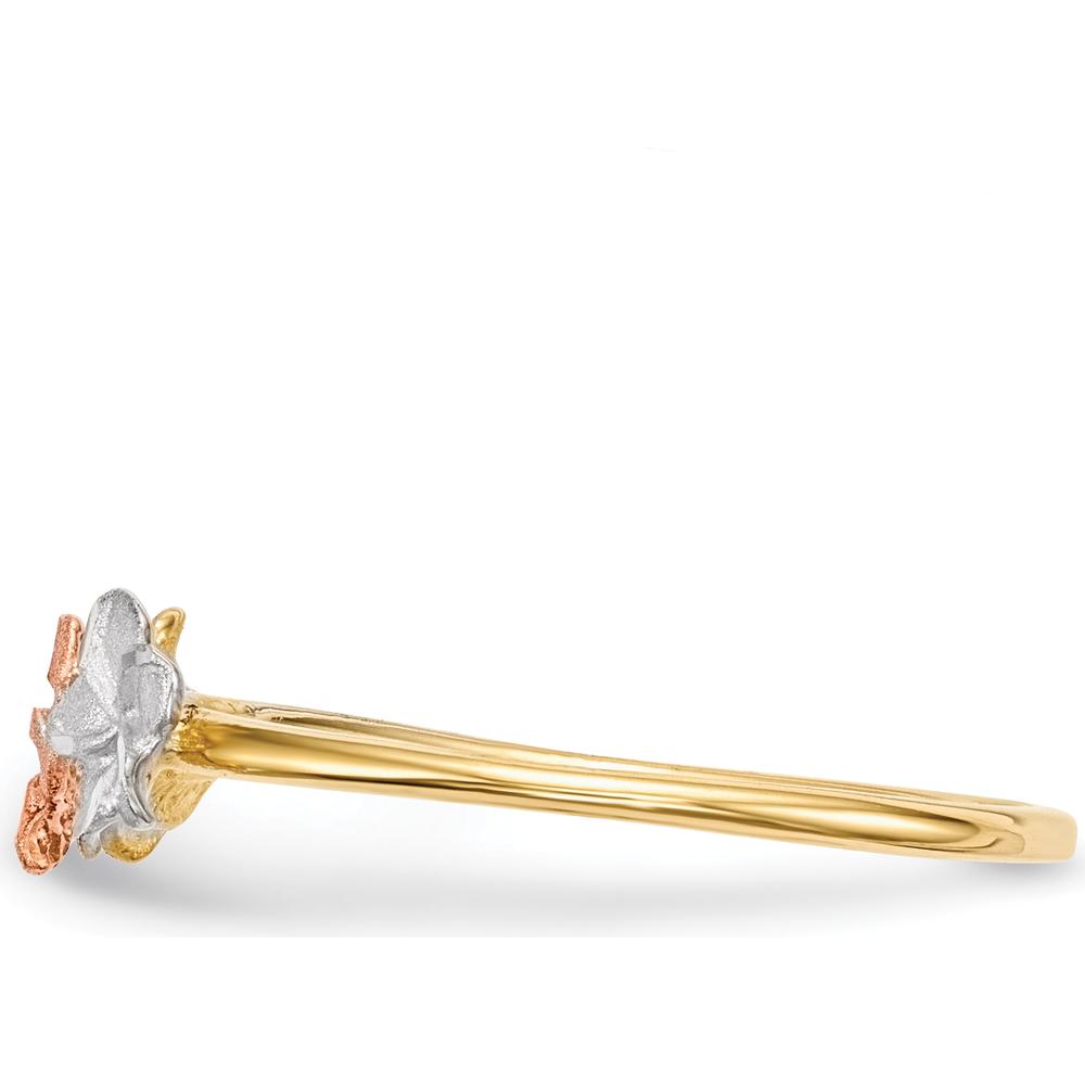 14K Two-Tone Flower Ring with Rhodium Plated Polished and Satin Finish - Elegant Nature-Inspired Design by 0