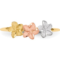 14K Two-Tone Flower Ring with Rhodium Plated Polished and Satin Finish - Elegant Nature-Inspired Design by 0