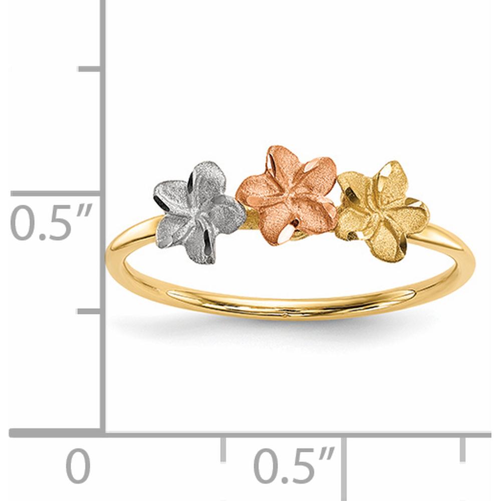 14K Two-Tone Flower Ring with Rhodium Plated Polished and Satin Finish - Elegant Nature-Inspired Design by 0