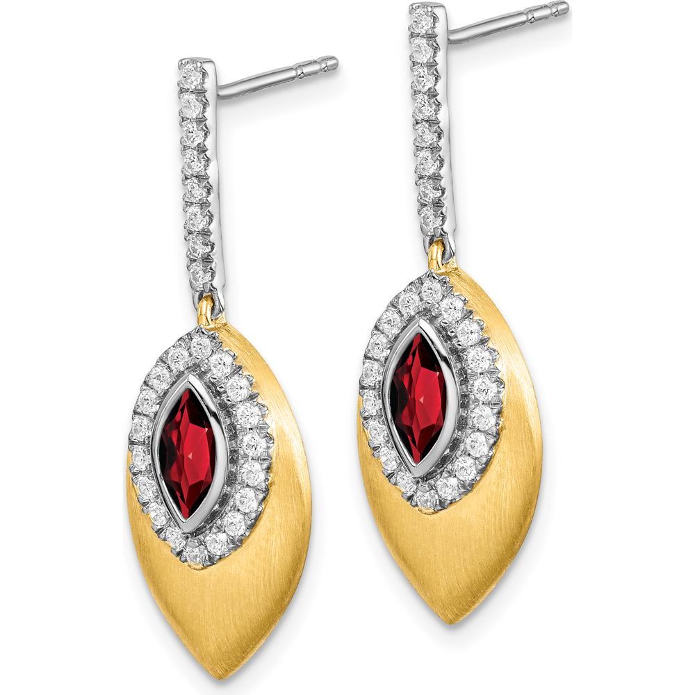 14K Two-Tone Garnet and Diamond Dangle Earrings - 0.35 Carat Total Garnet Weight by Monteluci Fine Jewelry