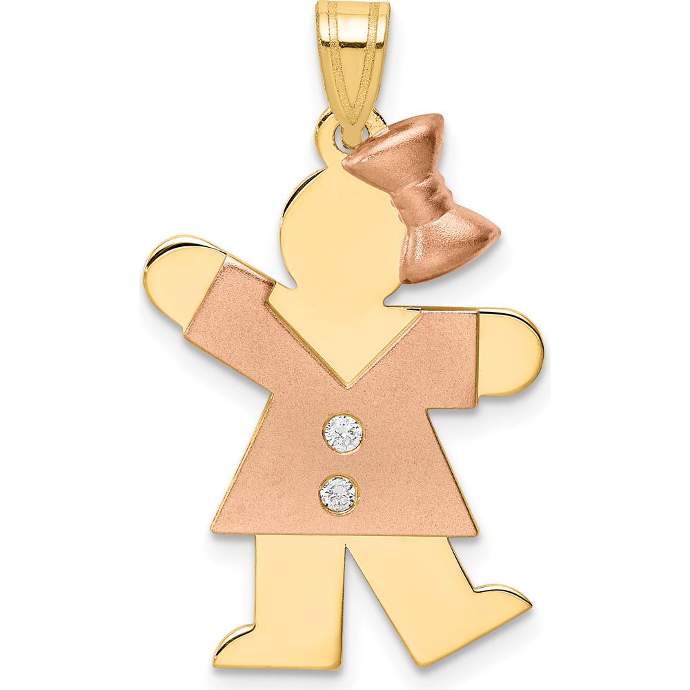 14K Two-Tone Girl with Rose Gold Bow and Diamond Accent Pendant - 0.03 Carat Total Diamond Weight by Oro Pregiato