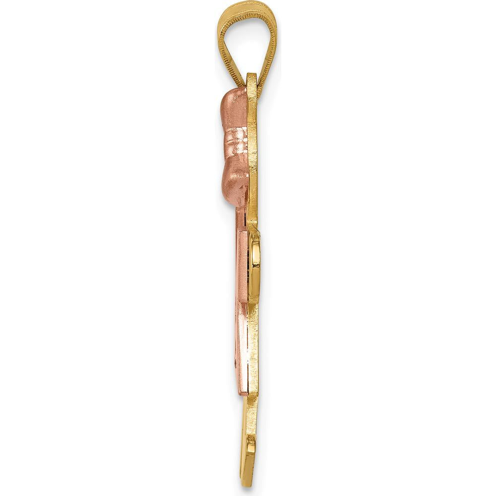14K Two-Tone Girl with Rose Gold Bow and Diamond Accent Pendant - 0.03 Carat Total Diamond Weight by Oro Pregiato
