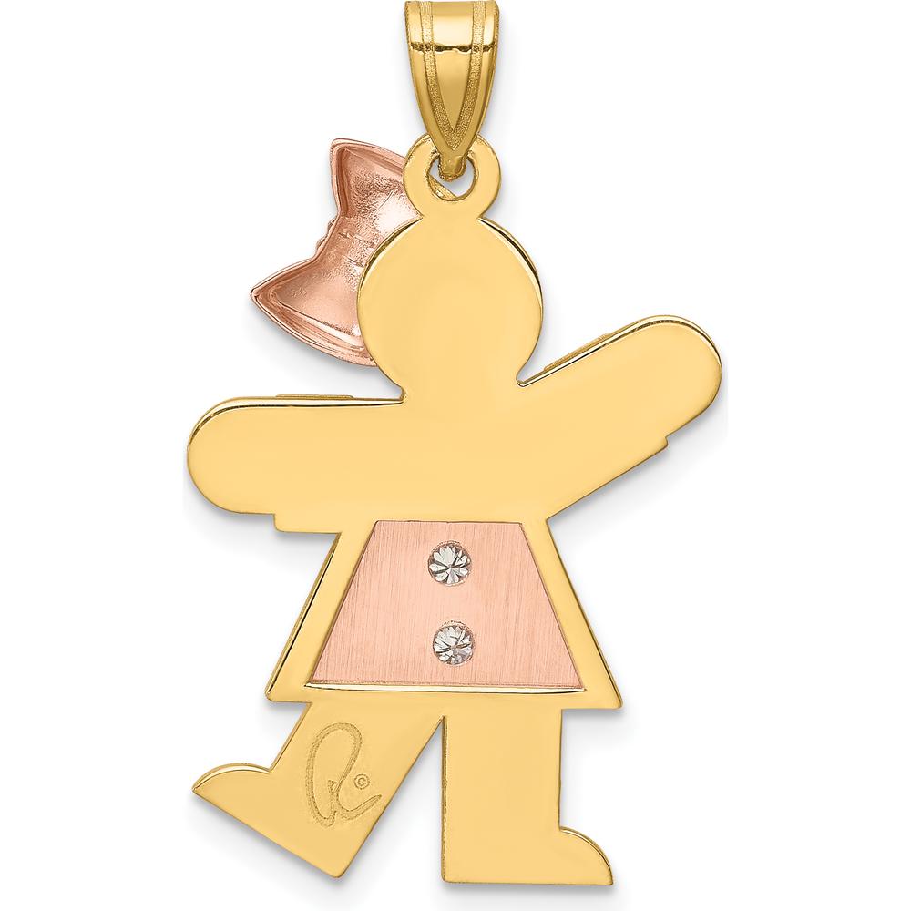 14K Two-Tone Girl with Rose Gold Bow and Diamond Accent Pendant - 0.03 Carat Total Diamond Weight by Oro Pregiato