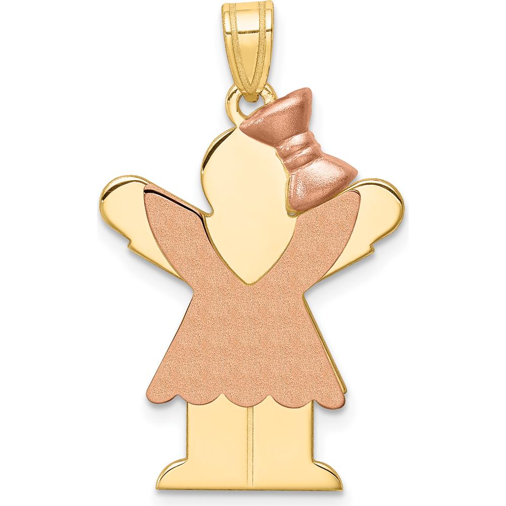 14K Two-Tone Girl with Ruffles and Rose Gold Bow Engravable Pendant by Oro Pregiato
