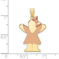 14K Two-Tone Girl with Ruffles and Rose Gold Bow Engravable Pendant by Oro Pregiato