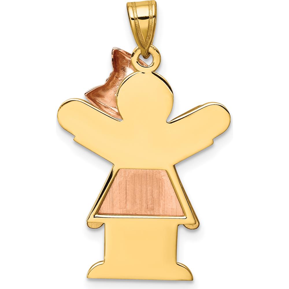 14K Two-Tone Girl with Ruffles and Rose Gold Bow Engravable Pendant by Oro Pregiato