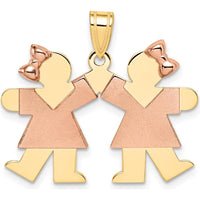 14K Two-Tone Girls Engravable Kiss Pendant - 21mm Length by Oro Pregiato
