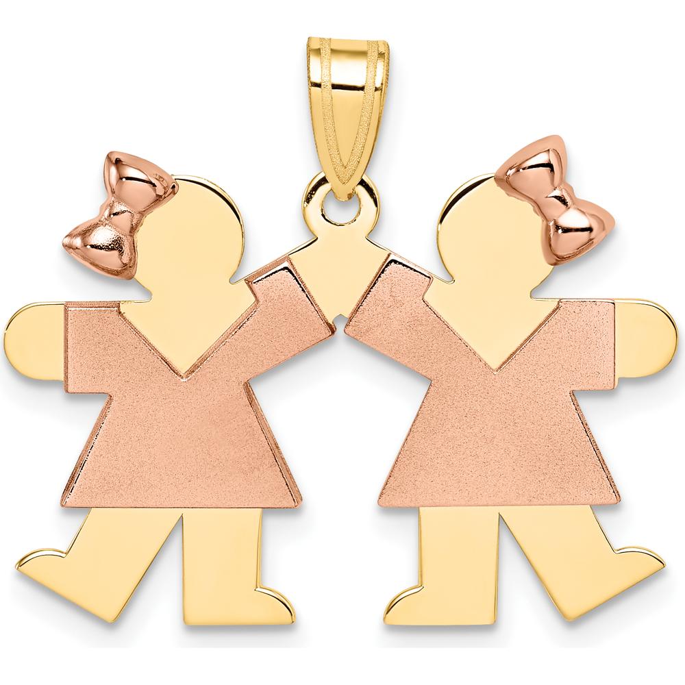 14K Two-Tone Girls Engravable Kiss Pendant - 21mm Length by Oro Pregiato