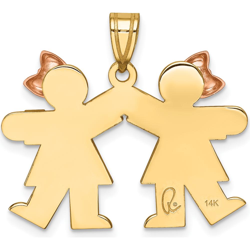 14K Two-Tone Girls Engravable Kiss Pendant - 21mm Length by Oro Pregiato