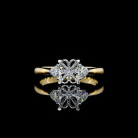 14K Two-Tone Gold 0.26 Carat Total Weight Three-Stone Ring with Floral Center and Trillion Cut Lab-Grown Diamonds - Covaloro Fine Jewelry